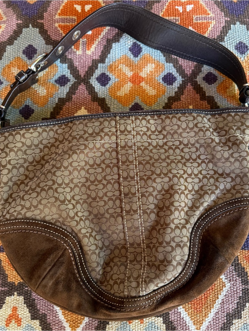 Y2K Vintage Coach Signature Canvas Leather Hobo Shoulder Bag w/ Silver Details